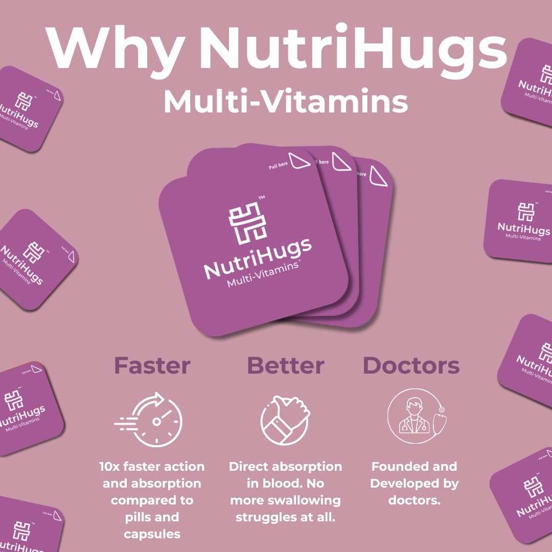 NutriHugs Daily Multivitamin Dissolving Strips - Vitamins A, B-Complex, C, D3 and K2 - 11 Essential Vitamins & Minerals - Vegan, Sugar-Free, Fast-Absorbing Oral Thin Film - Doctor-Founded - 30 Count - TrustMedUSA