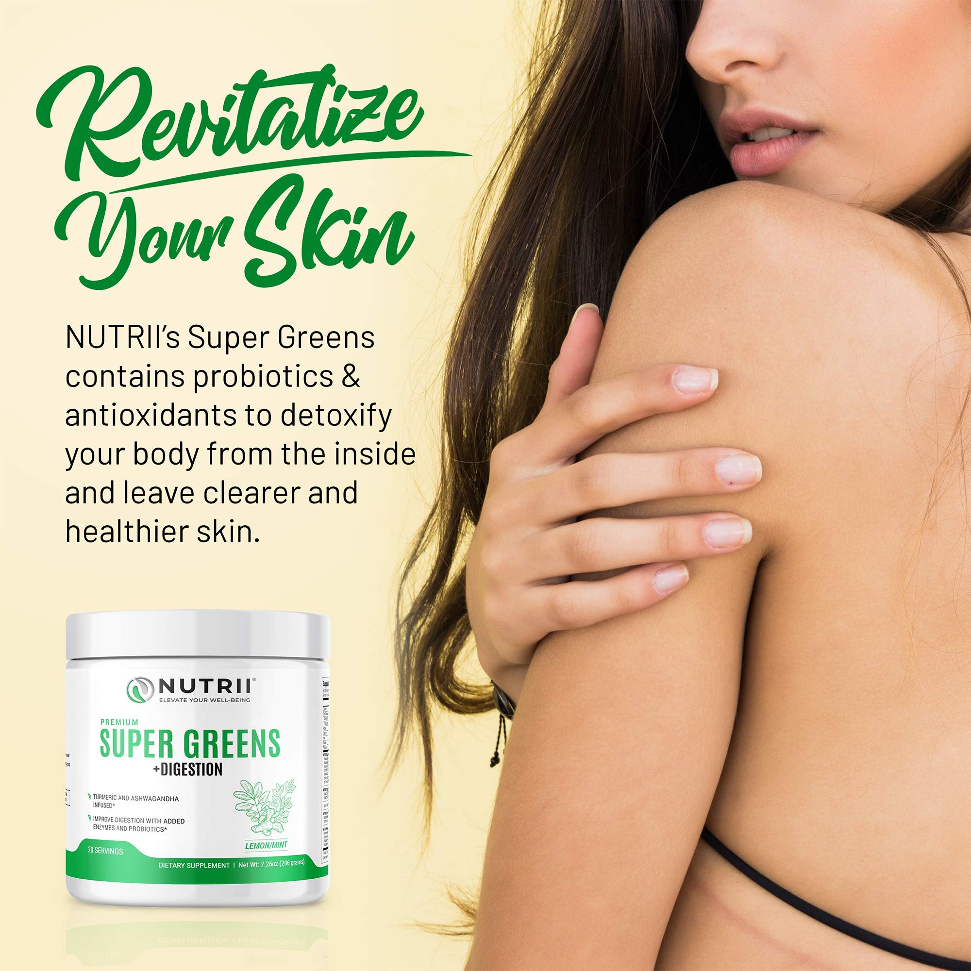 Nutrii Organic Green Immunity Superfood Powder - Soothes Digestion, Boosts Healthy Vitality and Energy. Fast Acting Formula with Probiotics, Enzymes, Turmeric and Ashwagandha (30 Servings Lemon-Mint) - TrustMedUSA