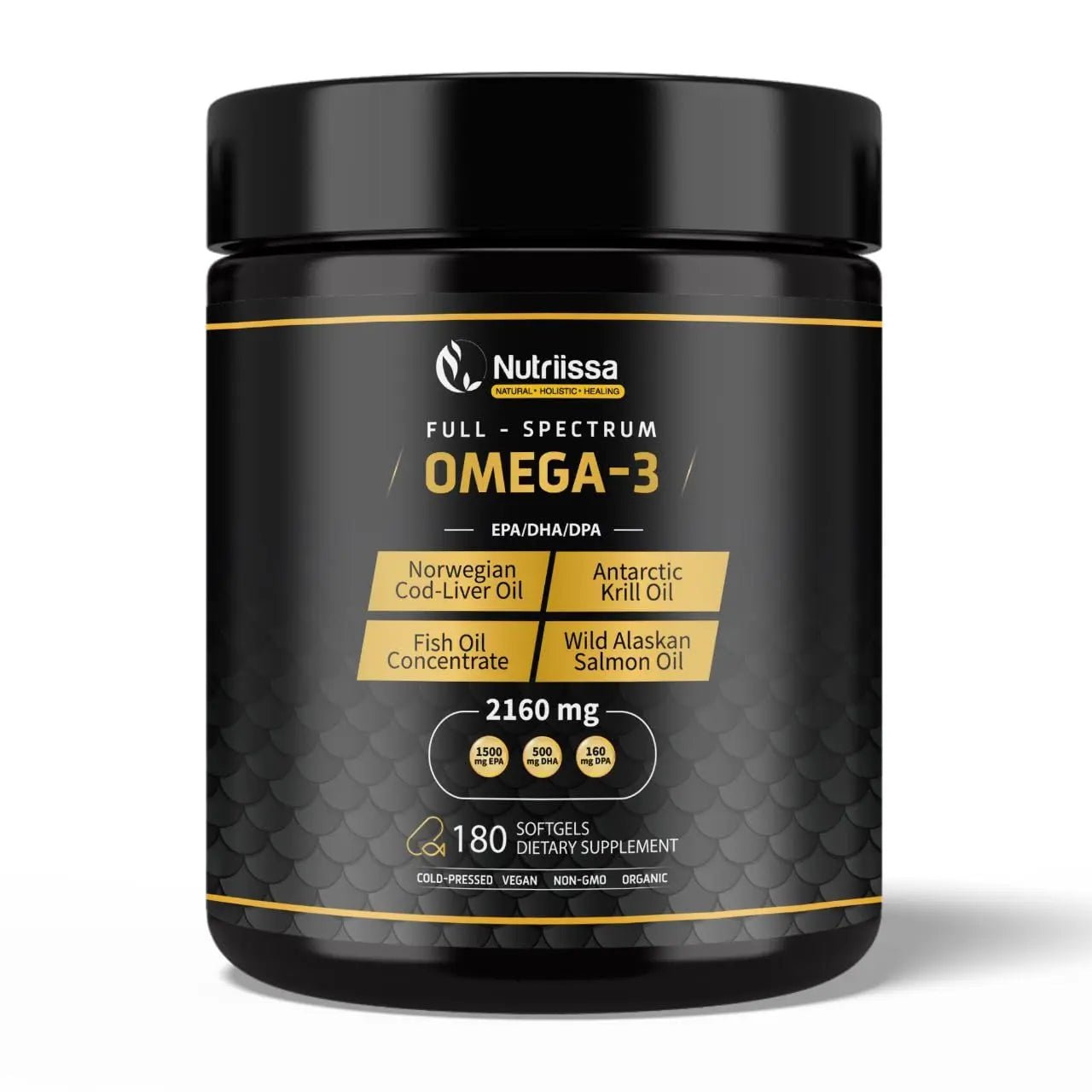Nutriissa Omega 3 - Full Spectrum - 180 Count - High Concentrate Formula Fish Oil, Krill Oil - TrustMedUSA