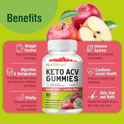 NutriKrisp Organic Keto ACV Gummy for Weight Loss - Sugar & Gluten Free Apple Cider - TrustMedUSA