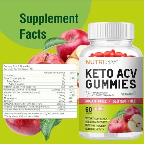 NutriKrisp Organic Keto ACV Gummy for Weight Loss - Sugar & Gluten Free Apple Cider - TrustMedUSA