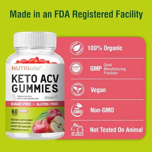 NutriKrisp Organic Keto ACV Gummy for Weight Loss - Sugar & Gluten Free Apple Cider - TrustMedUSA