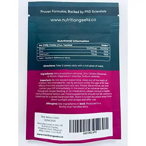 Nutrition Geeks Biotin Hair Growth Supplement - 180 Tablets Enhanced with Zinc - TrustMedUSA