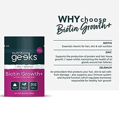 Nutrition Geeks Biotin Hair Growth Supplement - 180 Tablets Enhanced with Zinc - TrustMedUSA