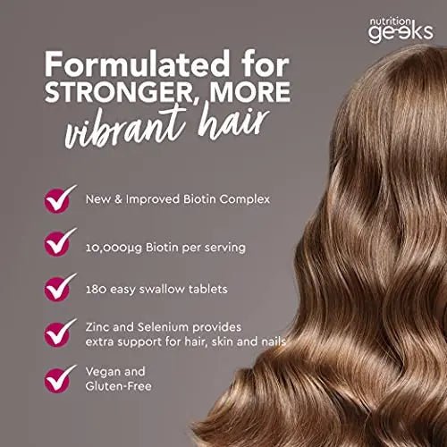 Nutrition Geeks Biotin Hair Growth Supplement - 180 Tablets Enhanced with Zinc - TrustMedUSA