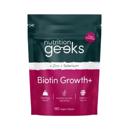 Nutrition Geeks Biotin Hair Growth Supplement - 180 Tablets Enhanced with Zinc - TrustMedUSA