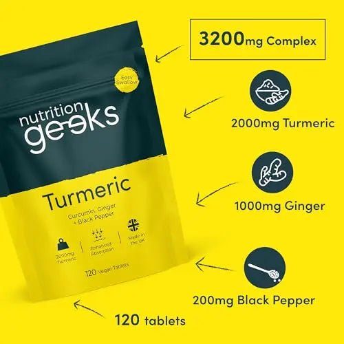 Nutrition Geeks Turmeric Tablets 2000 mg with Black Pepper & Ginger, High Strength - TrustMedUSA