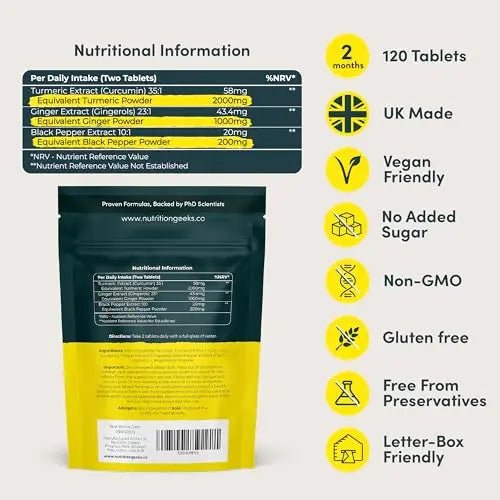 Nutrition Geeks Turmeric Tablets 2000 mg with Black Pepper & Ginger, High Strength - TrustMedUSA