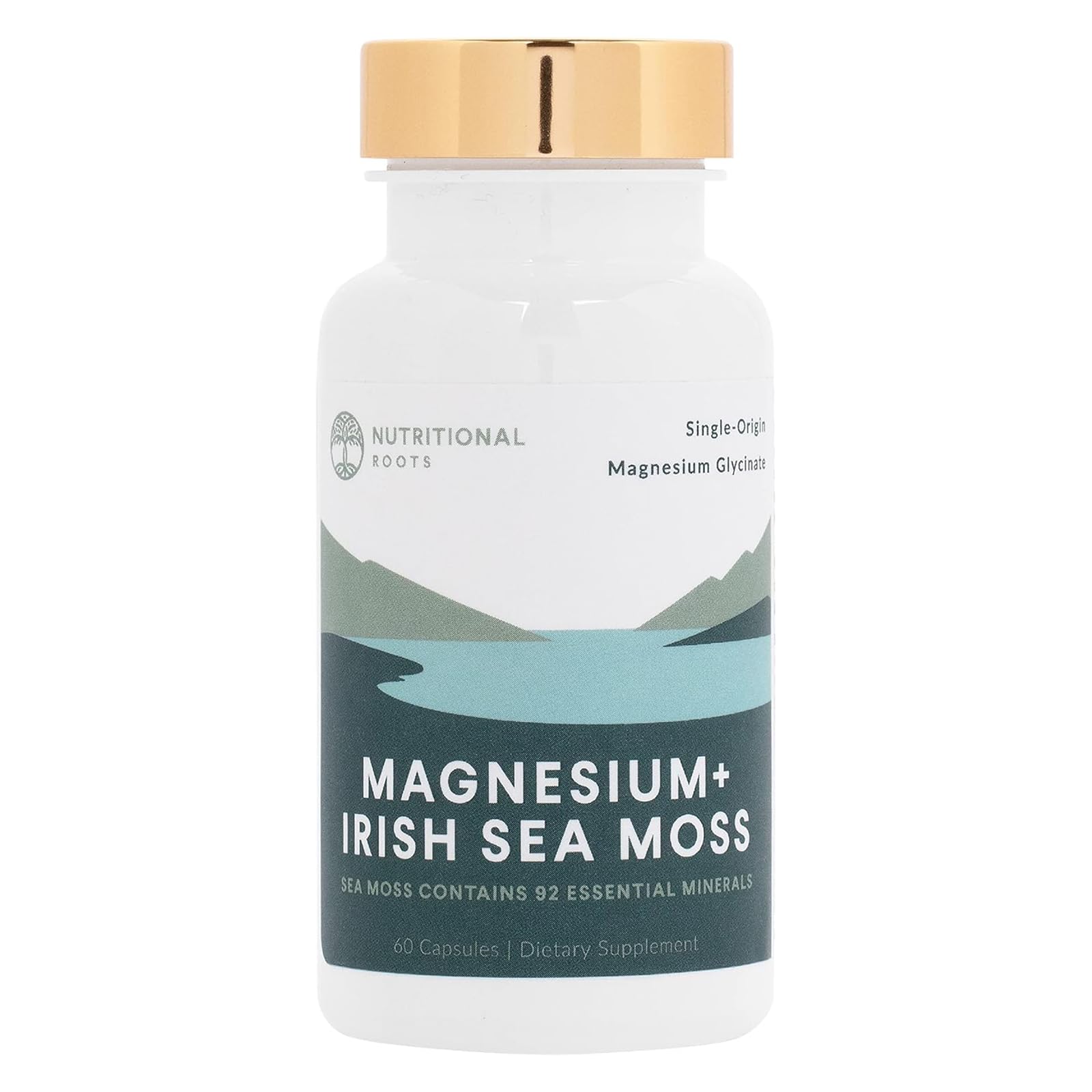Nutritional Roots - Magnesium + Irish Sea Moss - 350mg Magnesium Glycinate & Organic Irish Sea Moss - Essential Minerals - Supports Heart & Bone Health - Dietary Supplement - 30 Servings - 60 Capsules - TrustMedUSA