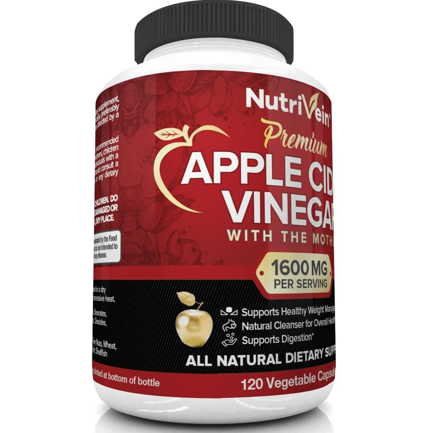 Nutrivein Apple Cider Vinegar Capsules with Mother - 1600mg - 120 Vegan - TrustMedUSA