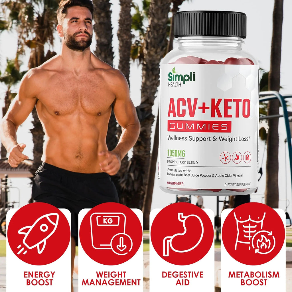 Nutrocell Simpli Health ACV Ketos Gummies Keto Apple Cider Vinegar 1050mg, Simplihealth - TrustMedUSA