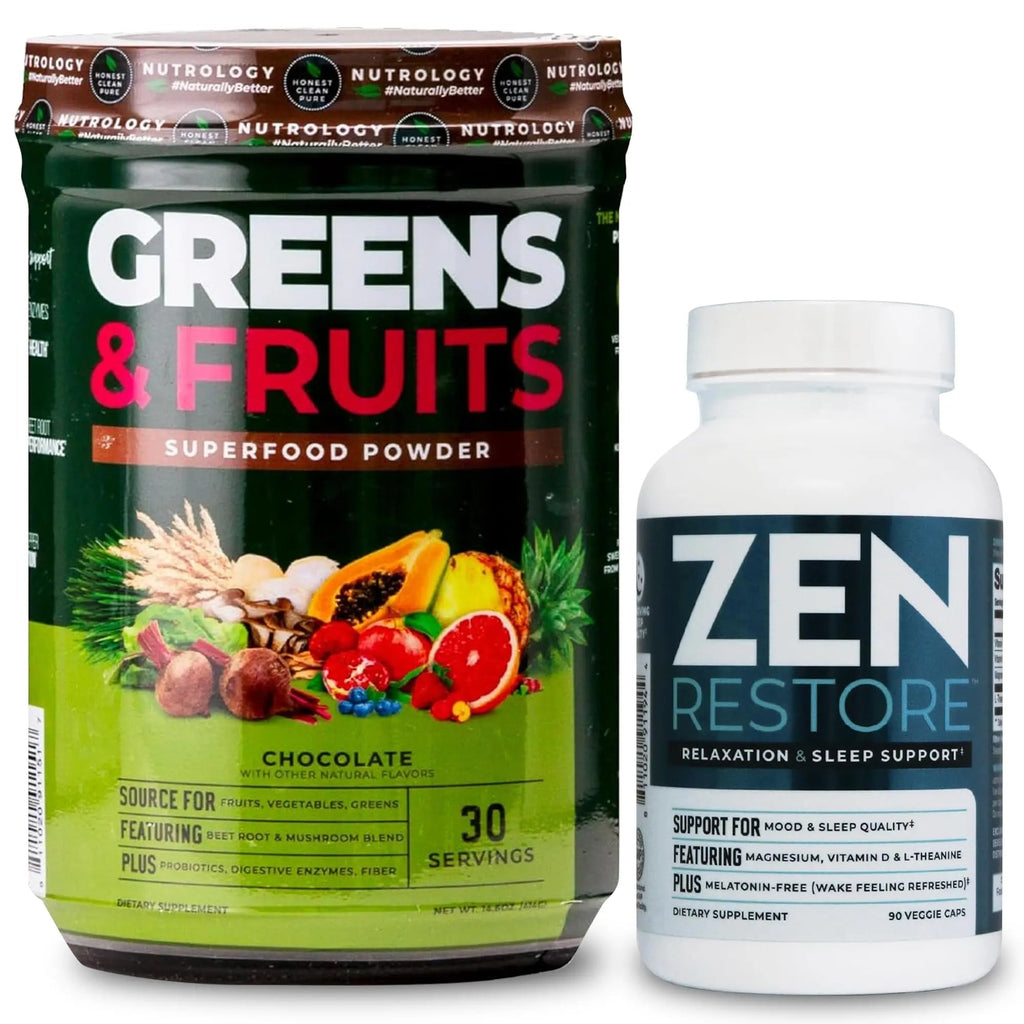 Nutrology Greens & Fruits Powder-Naturally Sourced Superfood, Chocolate (30 Servings) Zen Natural Magnesium Supplement (30 Servings) - TrustMedUSA