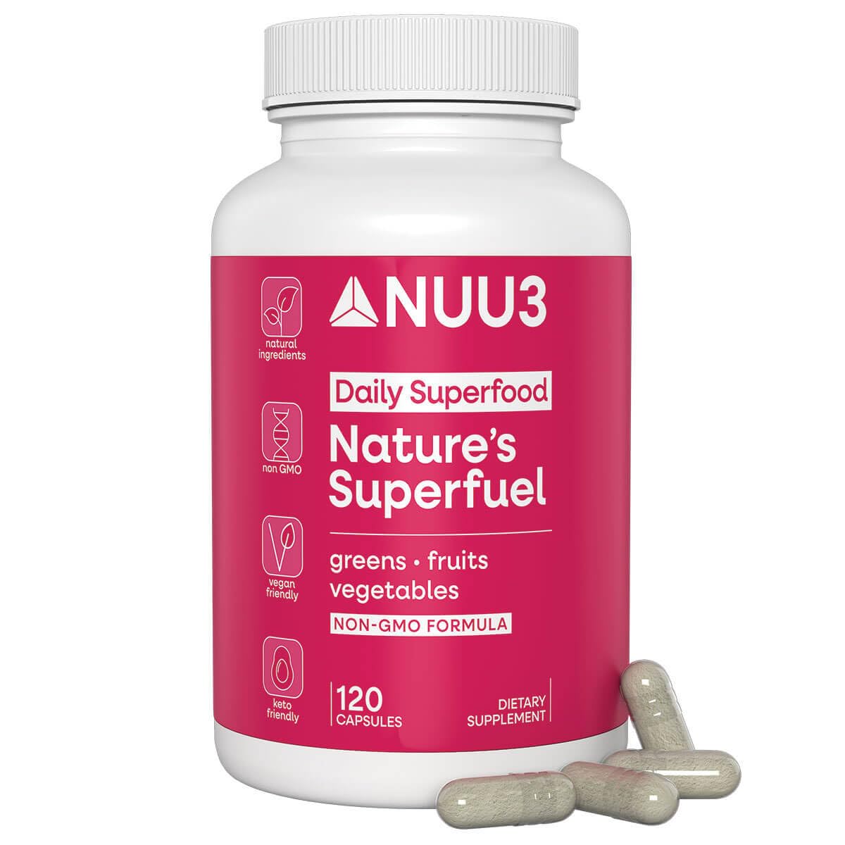 NUU3 Nature’s Superfuel Provides Daily Nutritional Support for Immunity, Wellness, Active Lifestyle & Well-Being - Vitamins Minerals & Antioxidants - 120 Capsules - TrustMedUSA