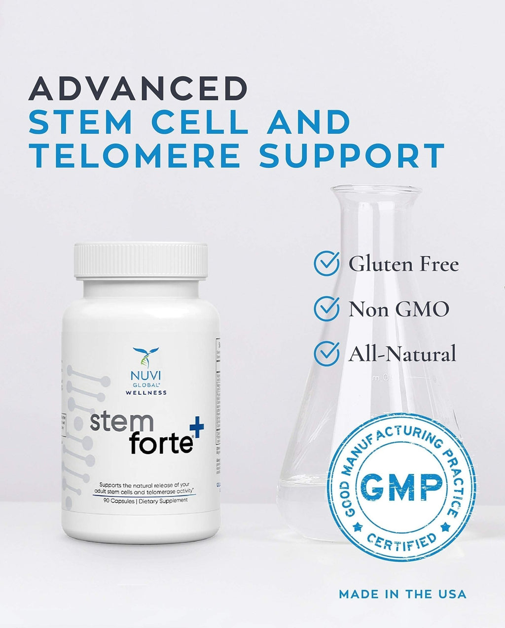 NuVi Global Stemforte Plus Stem Cell and Telomere Supplements – Cell Regeneration, Cell Growth & Telomere Support for Healthy Aging & Cellular Health – 90 Capsules for Men & Women - TrustMedUSA