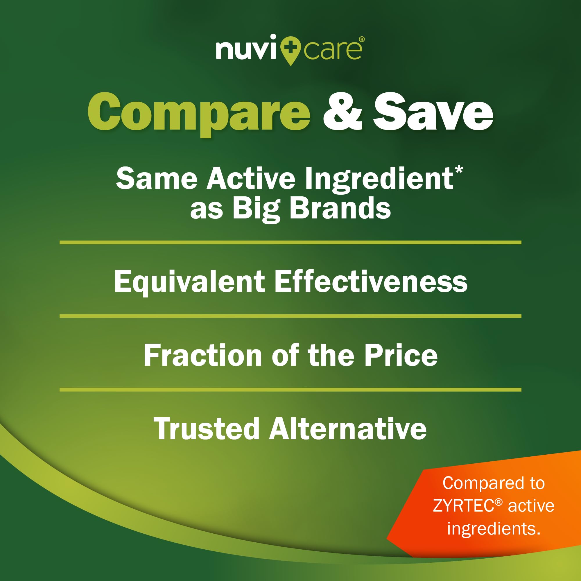 Nuvicare 24-Hour Allergy Medicine - Cetirizine Hydrochloride 10mg Tablets - Compare to the Active Ingredient in Zyrtec Antihistamine Meds - Generic Allergy Pills for All Day Allergy Relief (100 Count) - Maple Wellness Supplements