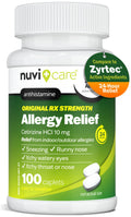 Nuvicare 24-Hour Allergy Medicine - Cetirizine Hydrochloride 10mg Tablets - Compare to the Active Ingredient in Zyrtec Antihistamine Meds - Generic Allergy Pills for All Day Allergy Relief (100 Count) - Maple Wellness Supplements