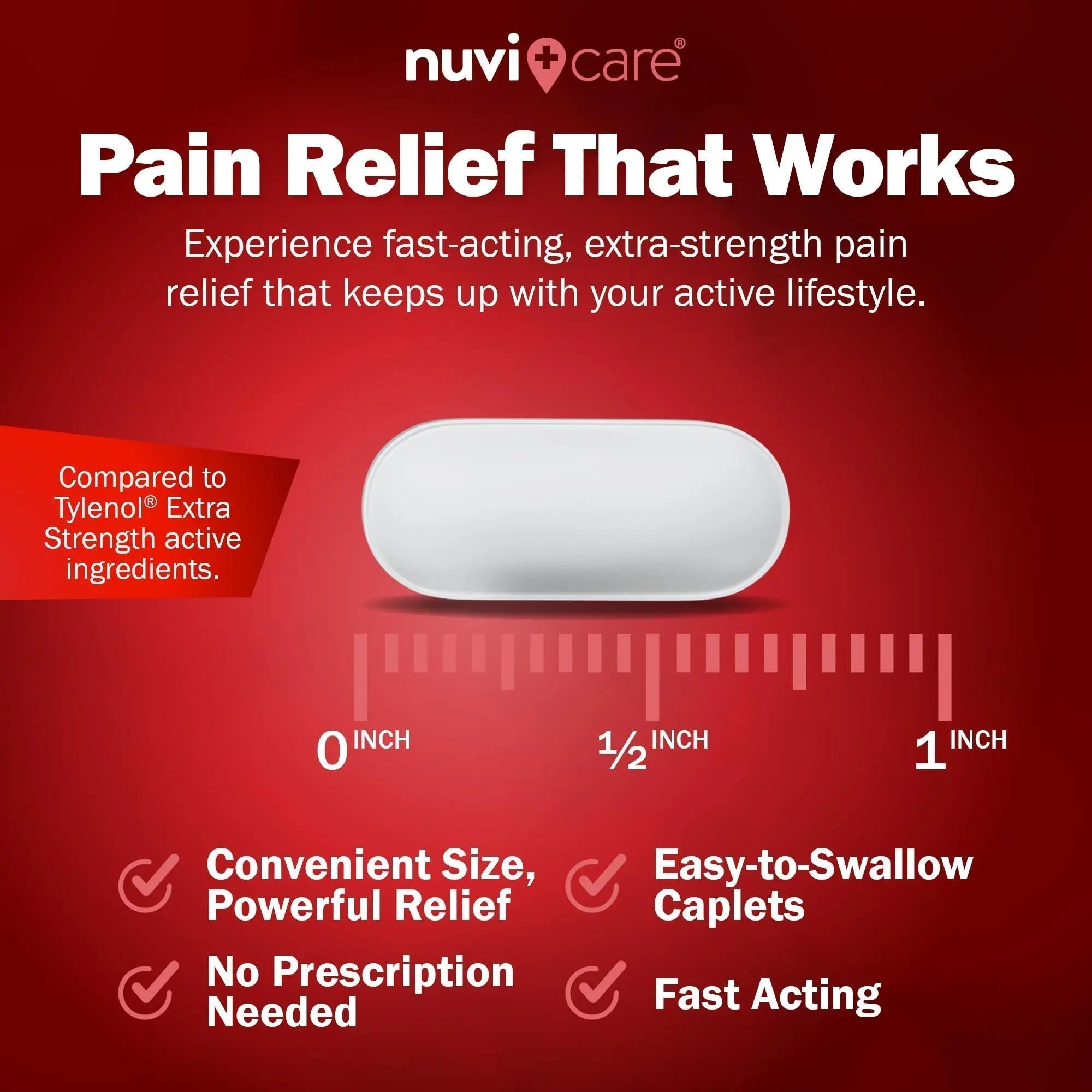 NUVICARE Acetaminophen 500mg Extra Strength Pain Relief - Compare to Tylenol Extra Strength Pain Reliever & Fever Reducer - 500mg Tablets for Adults for Headaches (100 Caplets) - TrustMedUSA
