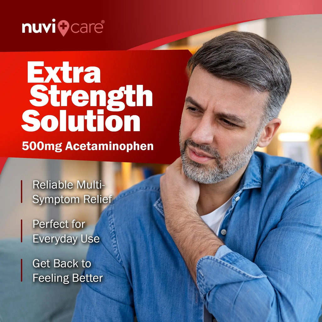NUVICARE Acetaminophen 500mg Extra Strength Pain Relief - Compare to Tylenol Extra Strength Pain Reliever & Fever Reducer - 500mg Tablets for Adults for Headaches (100 Caplets) - TrustMedUSA