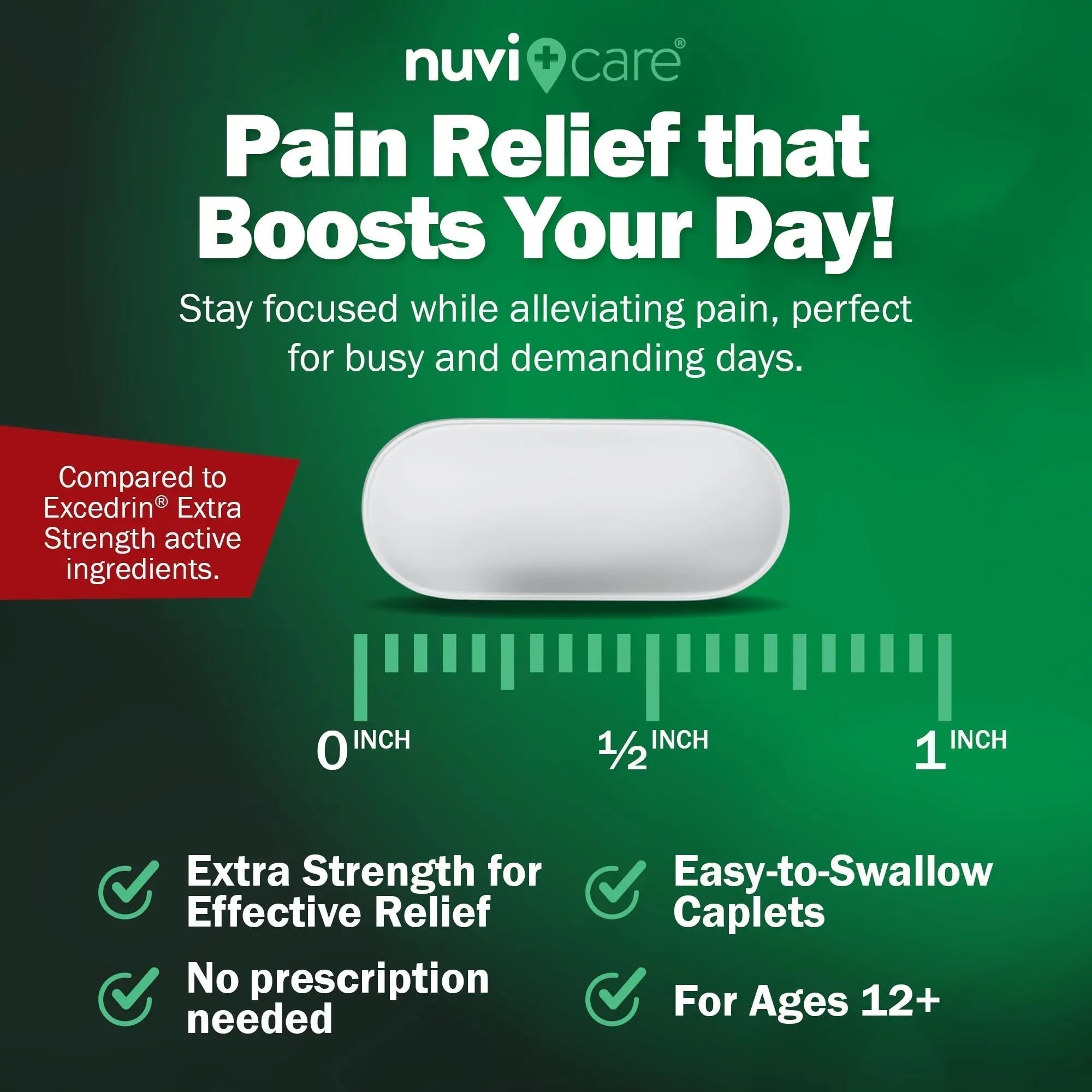 NUVICARE Headache Relief with Acetaminophen 250 mg, Aspirin (NSAID) 250 mg, Caffeine 65 mg - Temporary Relief of Minor Aches & Pains - Compare to Excedrin Extra Strength Pain Reliever (2 Pack) - TrustMedUSA