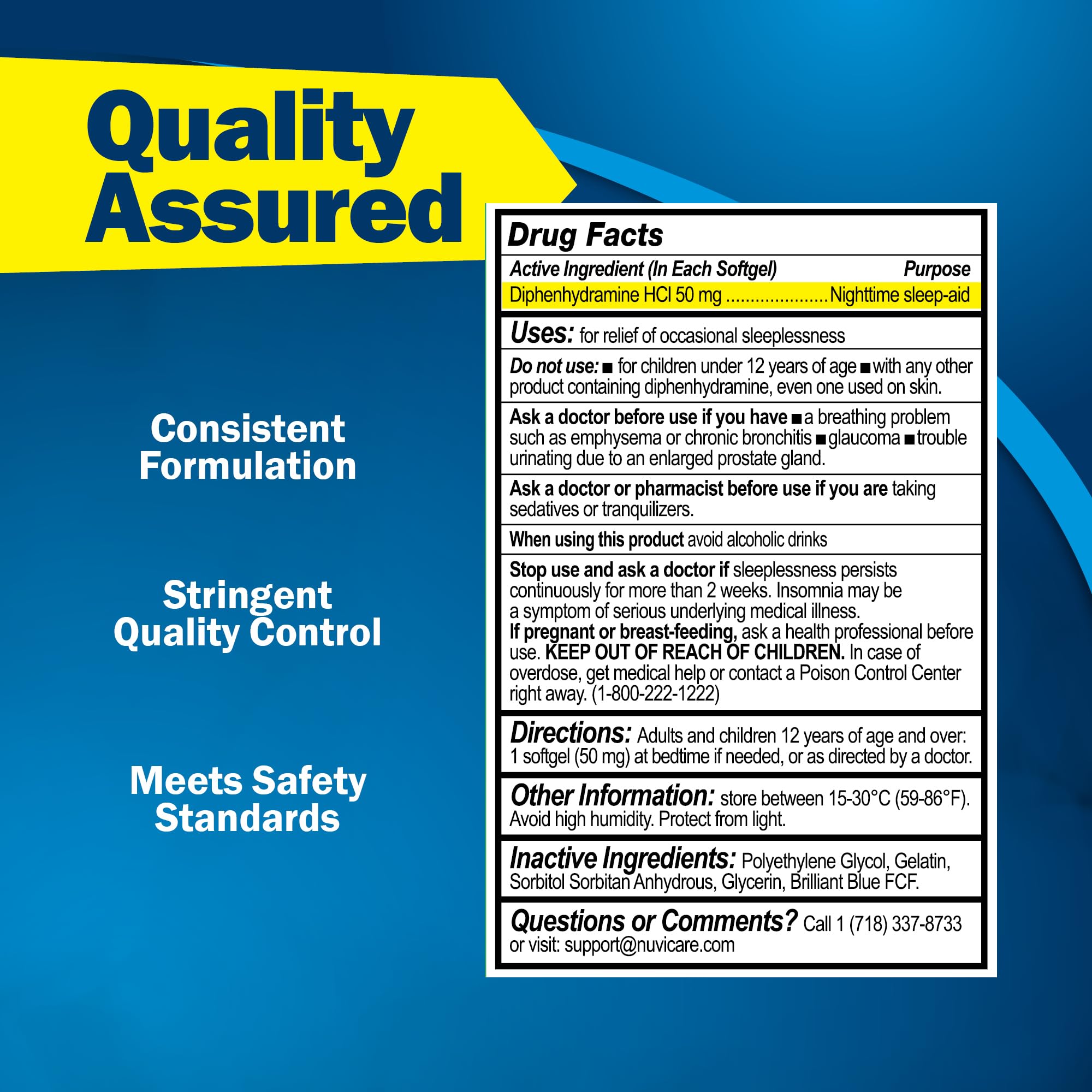 NUVICARE Maximum Strength SleepAid Soft Gels - Nighttime Sleep Aid with Diphenhydramine HCl 50mg - Non Habit Forming Sleeping Pills for Adults - Extra Strong OTC Sleep Aids for Adults (100 Count) - Maple Wellness Supplements
