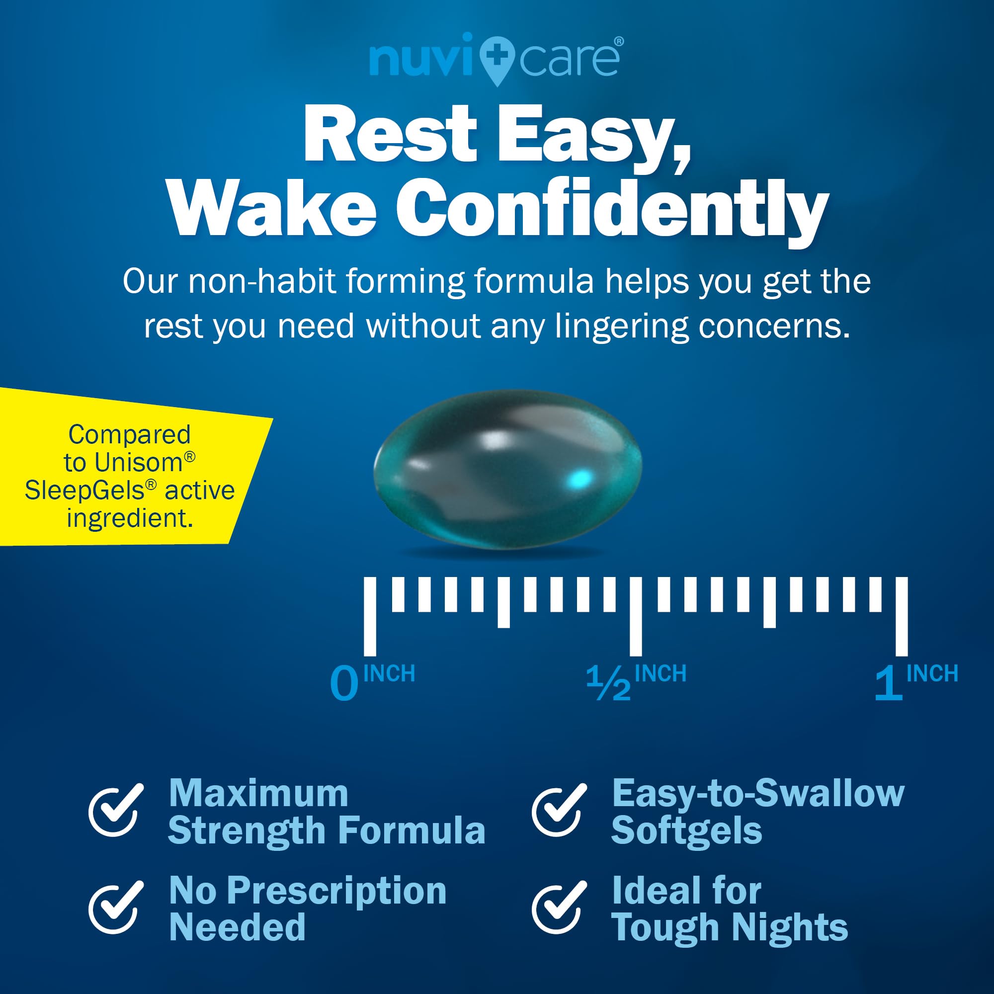 NUVICARE Maximum Strength SleepAid Soft Gels - Nighttime Sleep Aid with Diphenhydramine HCl 50mg - Non Habit Forming Sleeping Pills for Adults - Extra Strong OTC Sleep Aids for Adults (100 Count) - Maple Wellness Supplements