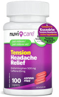 Nuvicare Tension Headache Relief Pills with 500mg Acetaminophen and 65mg Caffeine - Non Aspirin Pain Reliever Aid - Compare to Active Ingredient in Aspirin Free Excedrin Tension Headache (100 Caplets) - TrustMedUSA