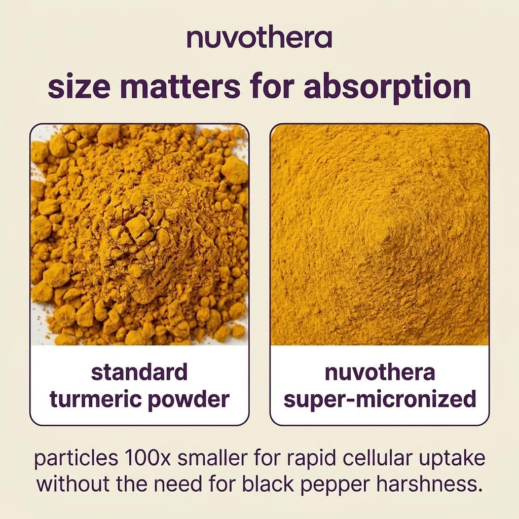 Nuvothera Super-Micronized Turmeric Curcumin Capsules Rapid Absorption, Whole Root, Non-GMO, Skin, Gut Health & Antioxidants (1 Month Pack (60 Capsules)) - Maple Wellness Supplements