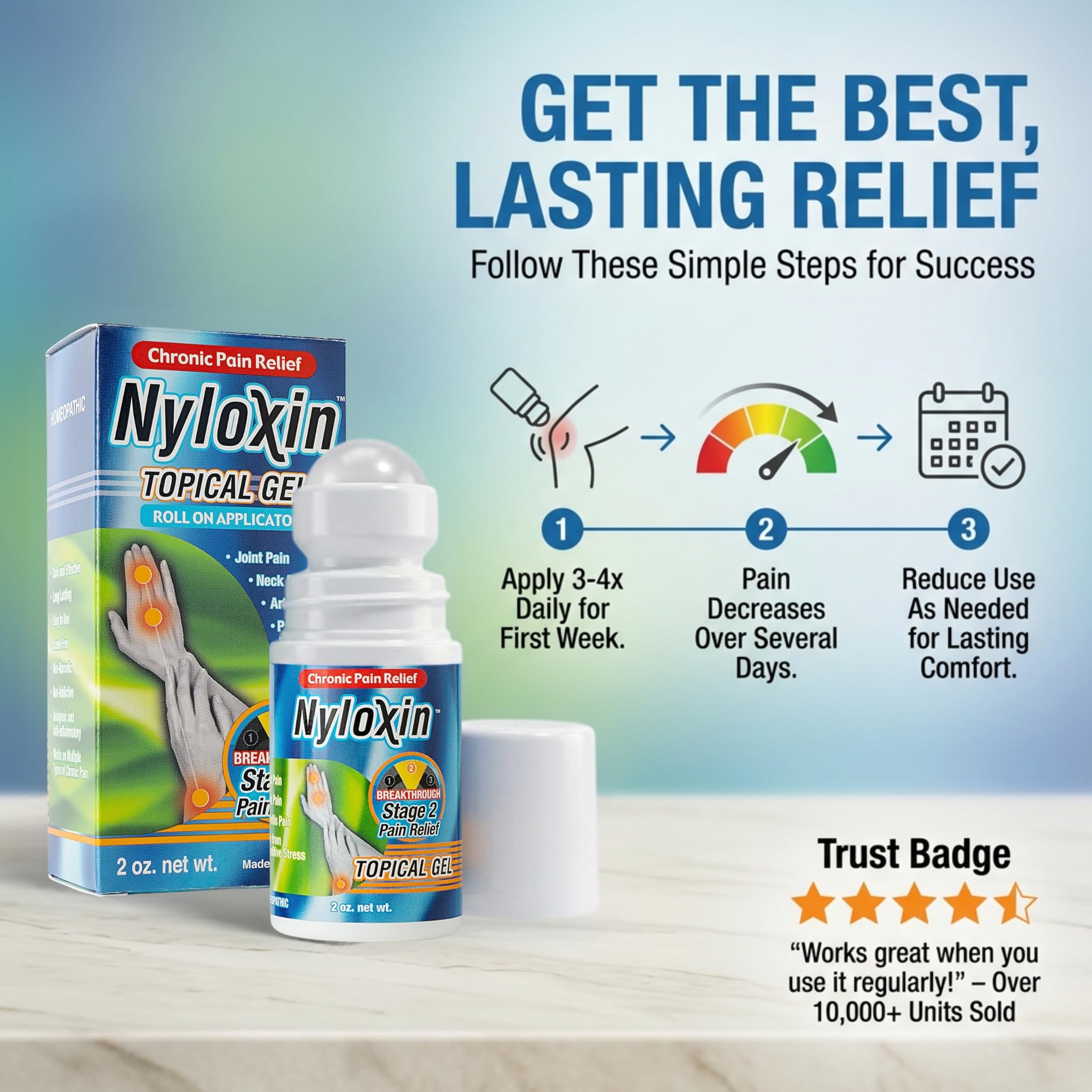 Nyloxin Extra Strength Roll-On Arthritis Pain Relief Gel, Back Pain Relief, Neuropathy Pain Relief, Nerve Pain Relief, Knee Pain Relief, Foot Pain Relief, Muscle Pain Relief, Joint Pain (2 oz) - TrustMedUSA
