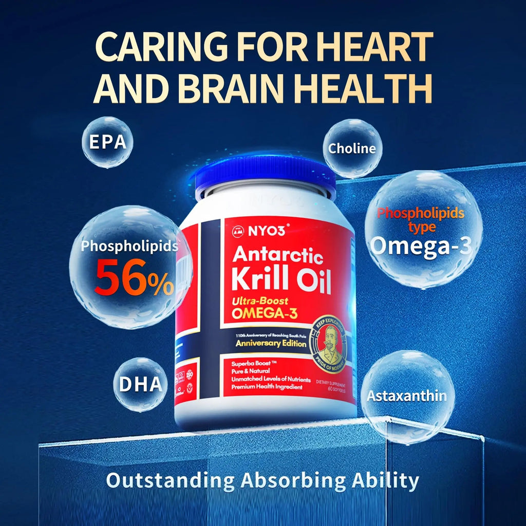 NYO3 Antarctic Krill Oil 1000mg Omega 3 Supplement, EPA & DHA, 90 Softgels Astaxanthin - TrustMedUSA