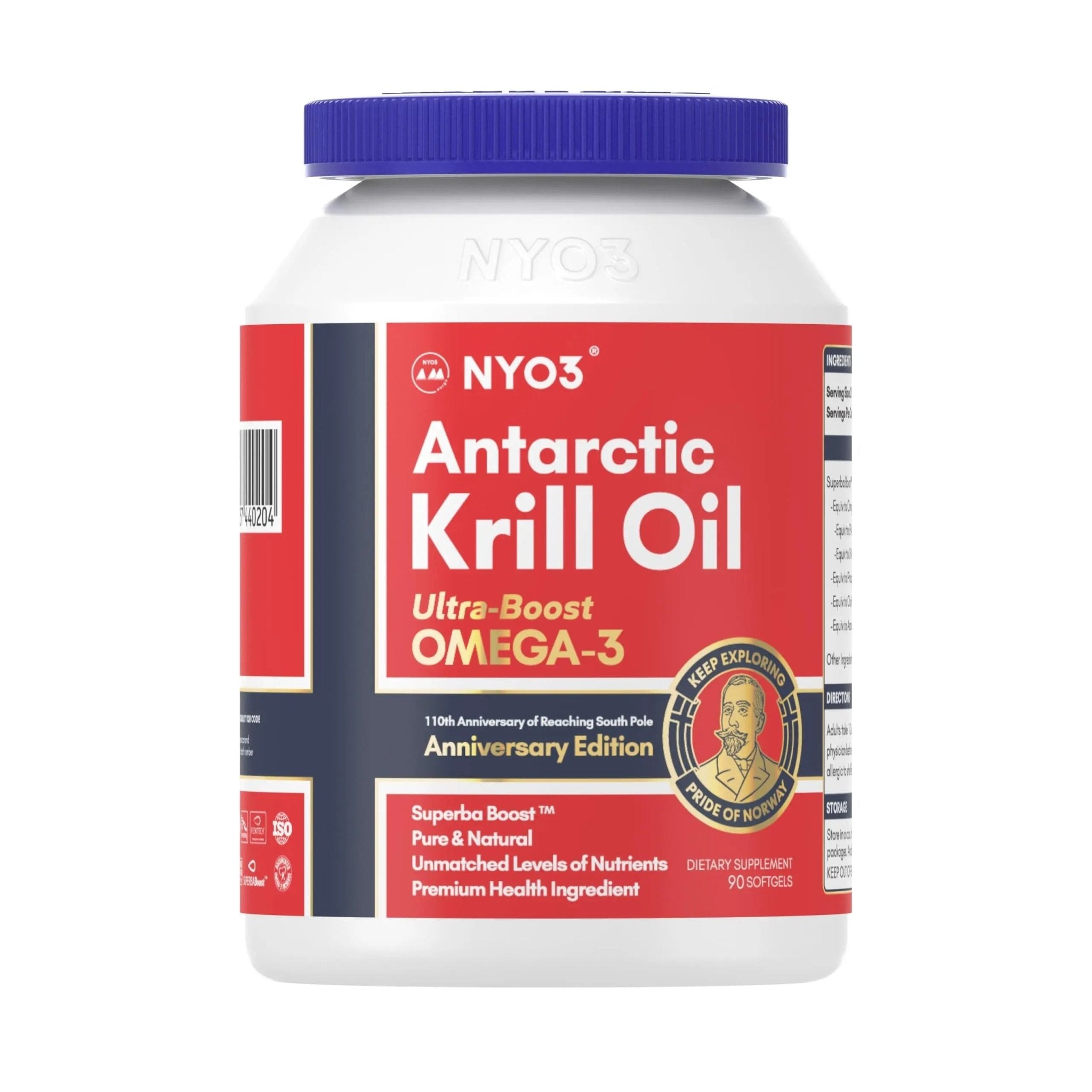 NYO3 Antarctic Krill Oil 1000mg Omega 3 Supplement, EPA & DHA, 90 Softgels Astaxanthin - TrustMedUSA