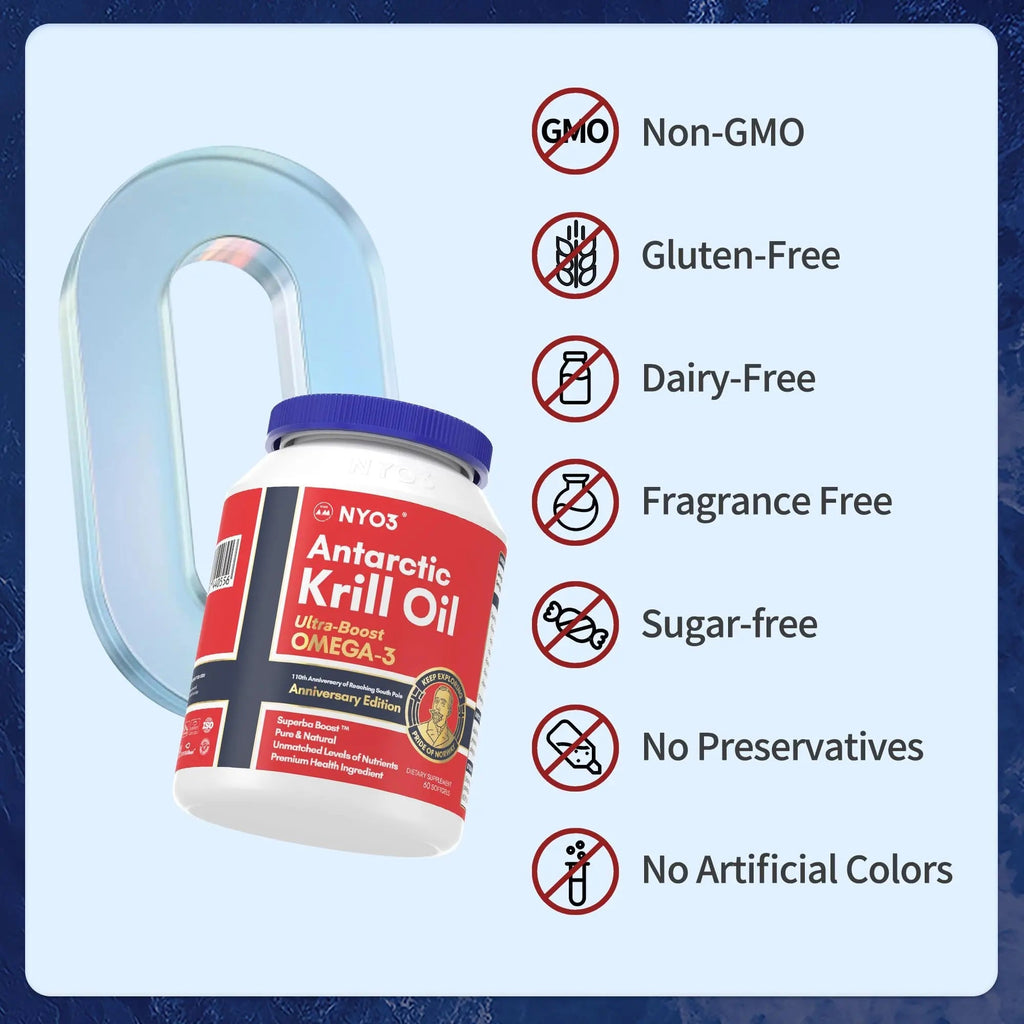 NYO3 Antarctic Krill Oil 1000mg Omega 3 Supplement, EPA & DHA, 90 Softgels Astaxanthin - TrustMedUSA