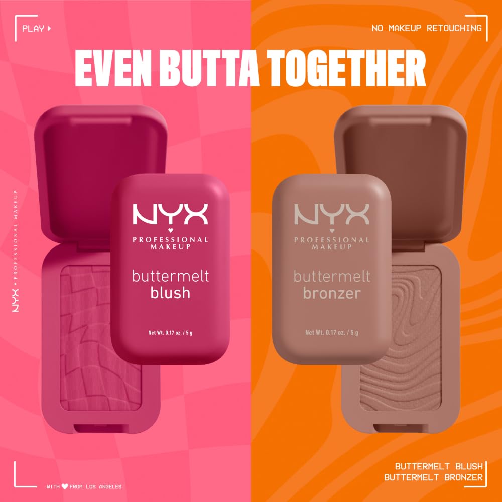 NYX PROFESSIONAL MAKEUP Buttermelt Powder Blush, Fade and Transfer-Resistant Blush, Up to 12HR Make Up Wear, Vegan Formula - For The Butta - TrustMedUSA