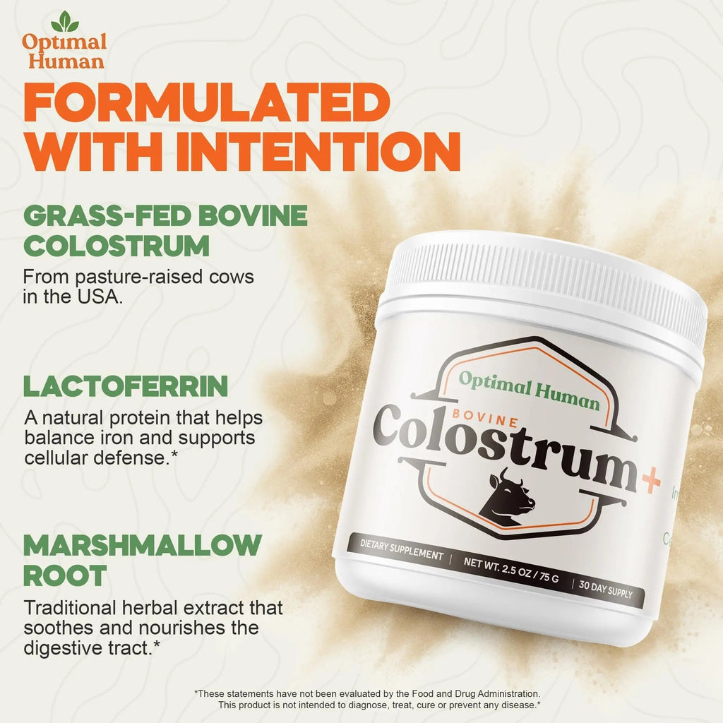 O H Optimal Human Bovine Colostrum Powder with Marshmallow Root – Gut & Immune Support Colostrum Supplement Capsules with IgG & Protein – Non-GMO, GMP Certified, Made in USA – Unflavored 30 Servings - TrustMedUSA