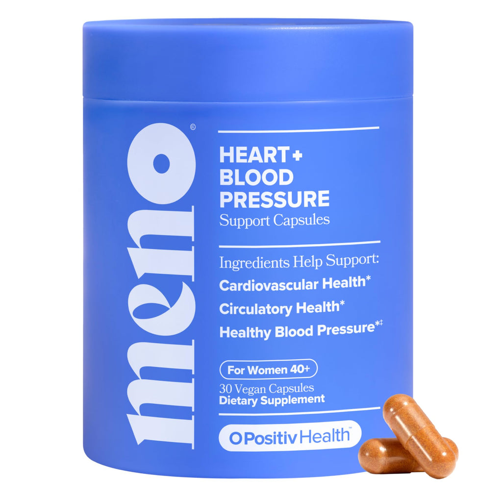 O Positiv MENO Heart + Blood Pressure Support Capsules – Daily Support for Healthy Circulation, Stress Management & Blood Pressure – with CoQ10, Beets, Pine Bark & Saffron – 30 Servings - TrustMedUSA