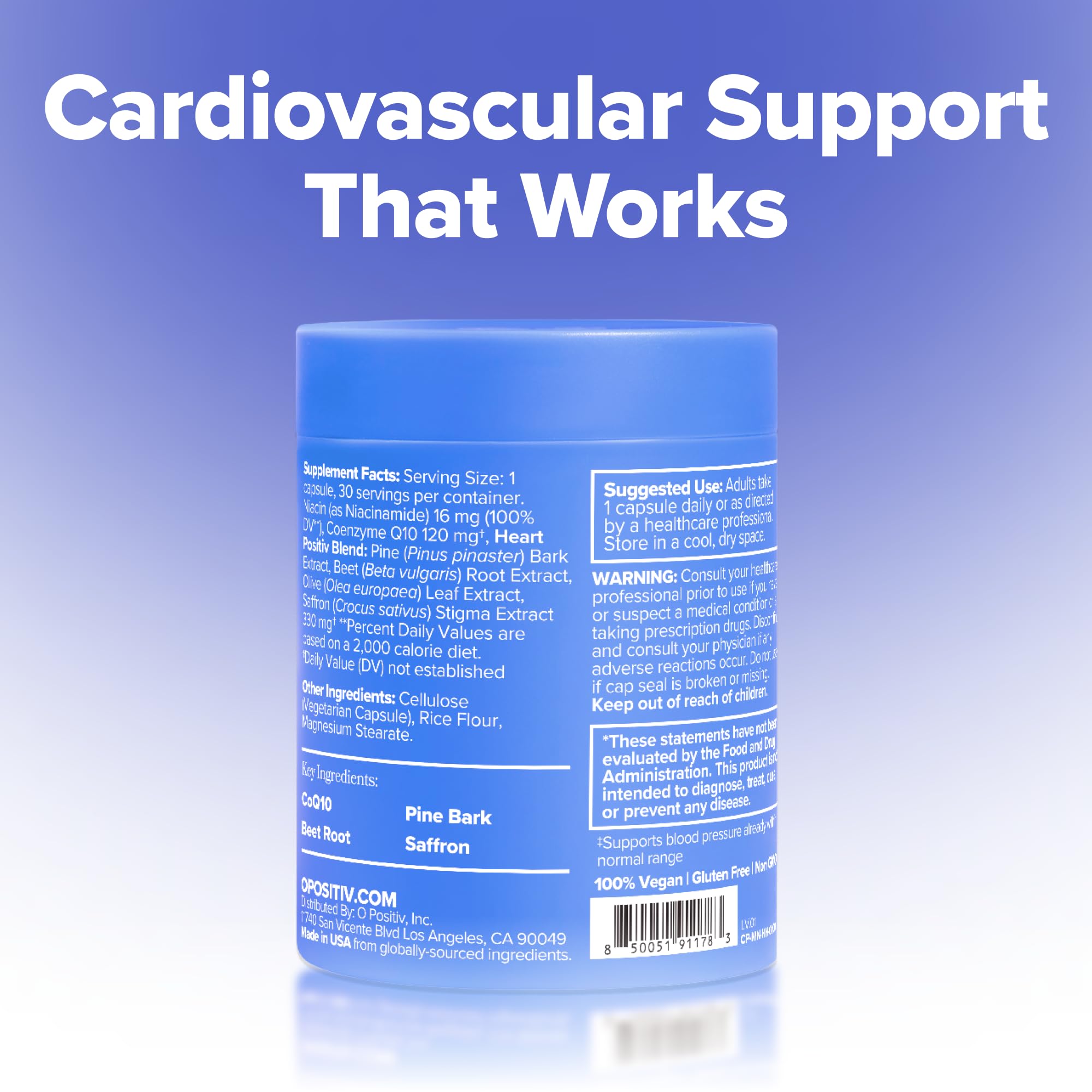 O Positiv MENO Heart + Blood Pressure Support Capsules – Daily Support for Healthy Circulation, Stress Management & Blood Pressure – with CoQ10, Beets, Pine Bark & Saffron – 30 Servings - TrustMedUSA