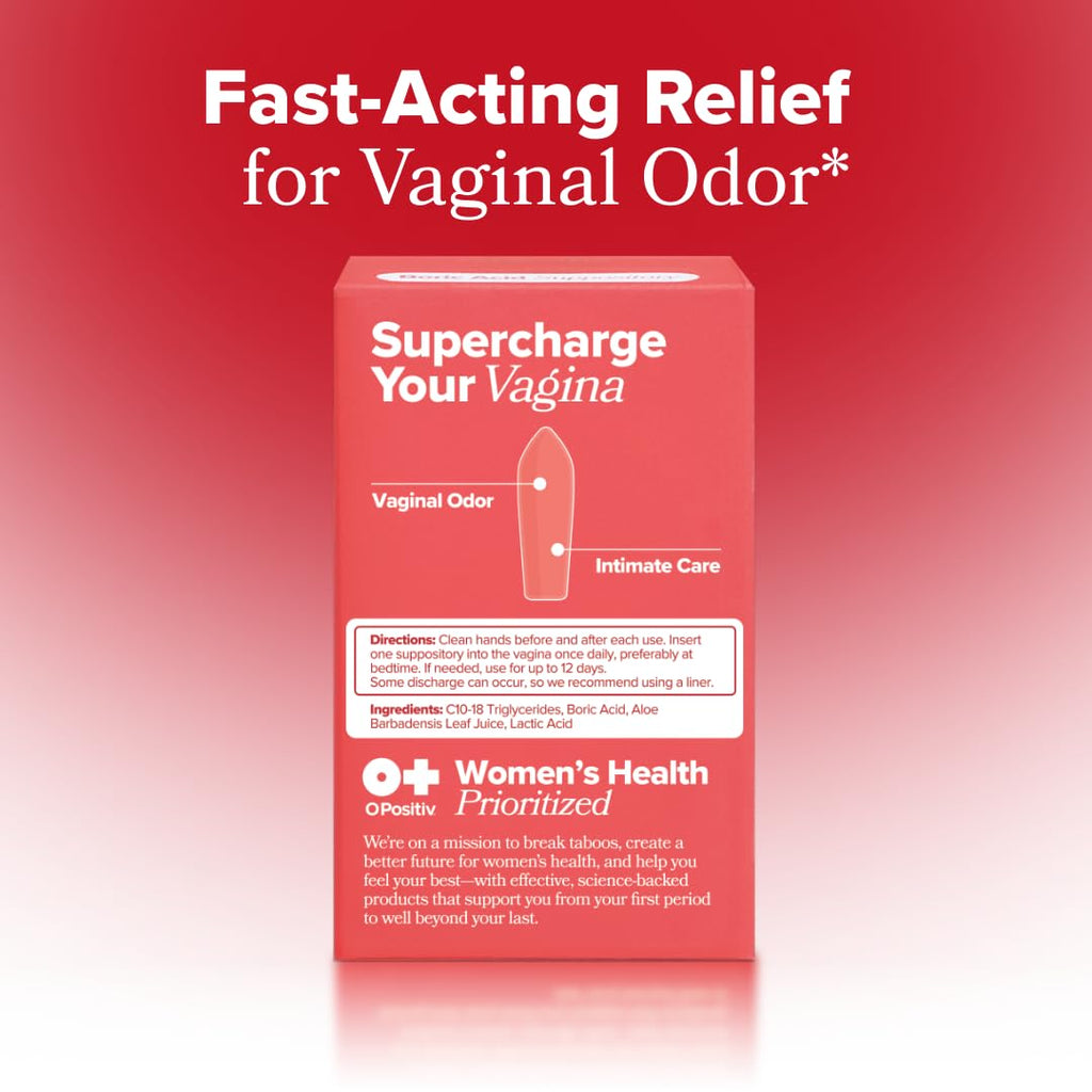 O Positiv URO Boric Acid Vaginal Suppository – with Lactic Acid, and Aloe for Fast Relief and Vaginal Odor Control – Vegan, Free from Parabens, Dyes, and Fragrances – 12 Count (Pack of 1) - Maple Wellness Supplements