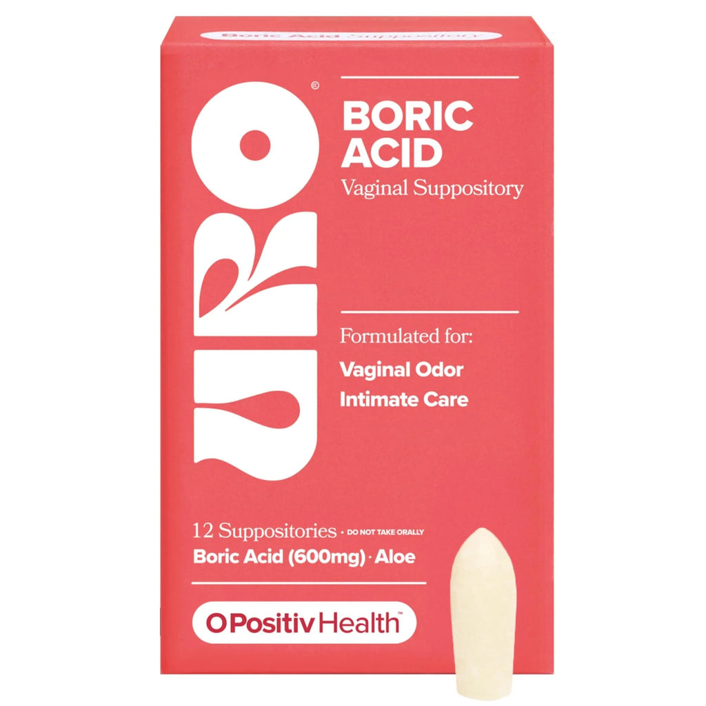 O Positiv URO Boric Acid Vaginal Suppository – with Lactic Acid, and Aloe for Fast Relief and Vaginal Odor Control – Vegan, Free from Parabens, Dyes, and Fragrances – 12 Count (Pack of 1) - TrustMedUSA