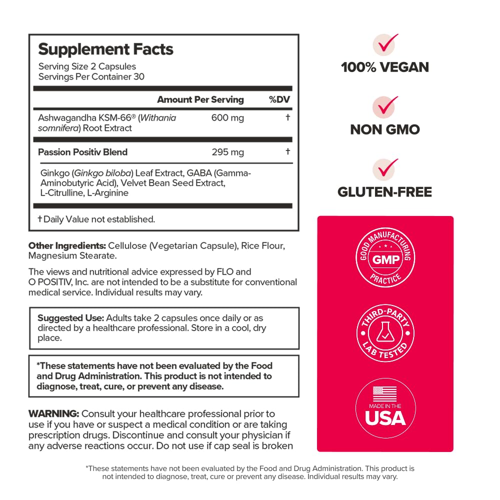 O Positiv URO Vaginal Moisture & Mood – Formulated to Support Vaginal Moisture, Mood & Relaxation – with KSM-66® Ashwagandha, Ginkgo Biloba, Mucuna pruriens, and GABA – 30 Servings - Maple Wellness Supplements
