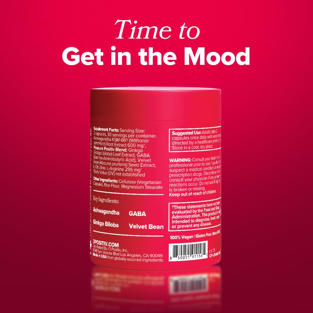 O Positiv URO Vaginal Moisture & Mood – Formulated to Support Vaginal Moisture, Mood & Relaxation – with KSM-66® Ashwagandha, Ginkgo Biloba, Mucuna pruriens, and GABA – 30 Servings - Maple Wellness Supplements