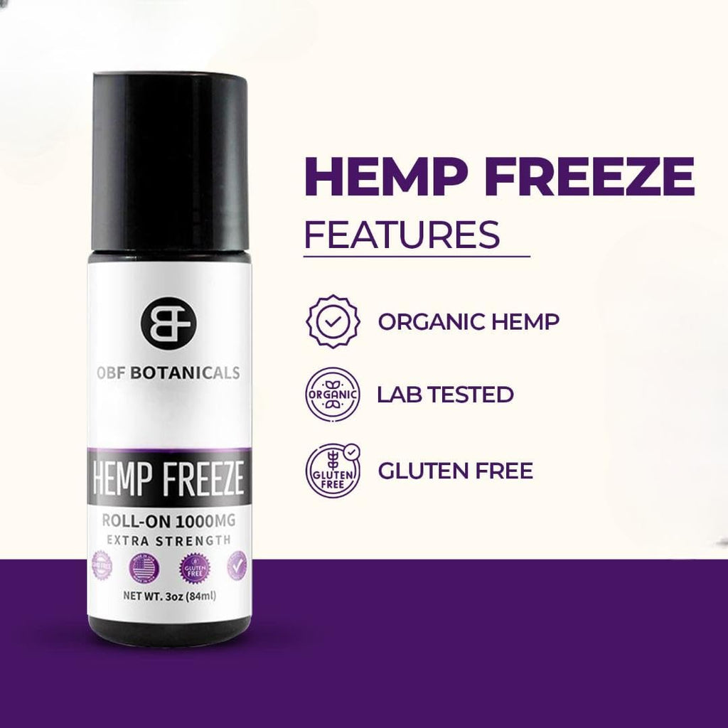 OBF Botanicals Hemp Roll On 3 Oz Instant Effect Topical Pain Relief Hemp Extract and Menthol Concentrated Roll On for Aching Muscles, Joint Relief, Ligaments - 1000mg - TrustMedUSA