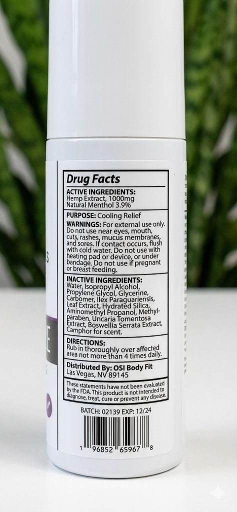 OBF Botanicals Hemp Roll On 3 Oz Instant Effect Topical Pain Relief Hemp Extract and Menthol Concentrated Roll On for Aching Muscles, Joint Relief, Ligaments - 1000mg - TrustMedUSA
