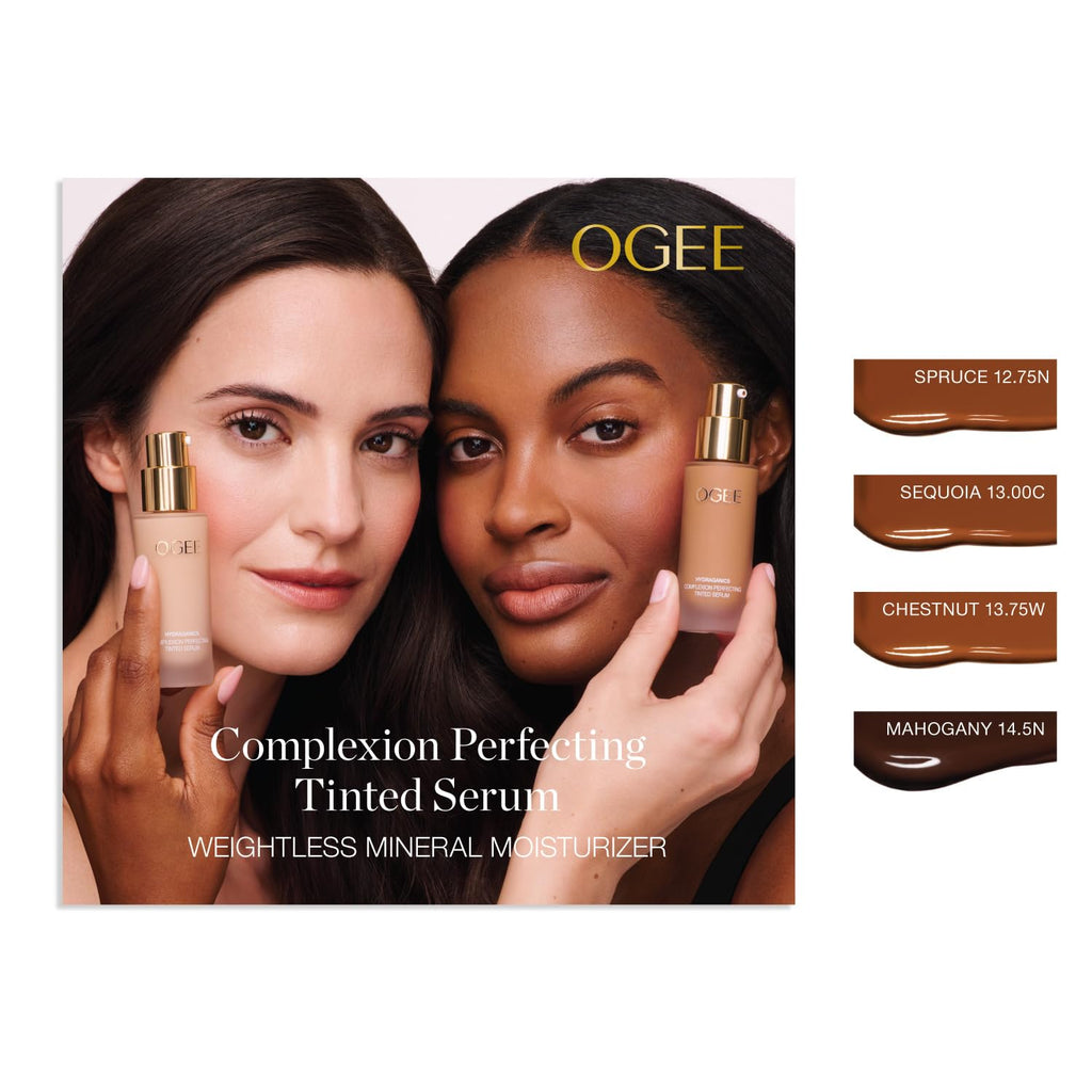 Ogee Complexion Perfecting Liquid Foundation - Lightweight Tinted Moisturizer For Face (Mahogany 14.5N - Deep Cocoa (Rich Undertones) - with Vitamin C & Jojoba Oil - Certified Organic & Made in USA - TrustMedUSA
