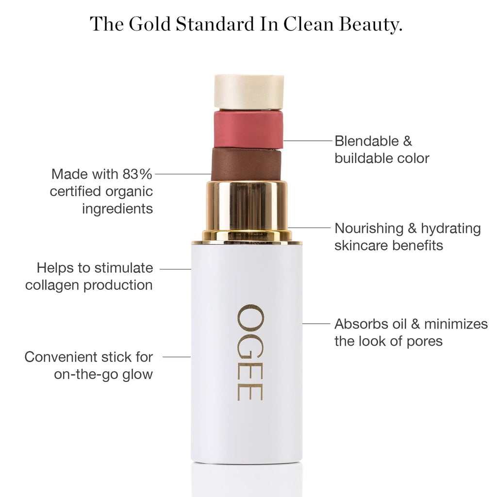Ogee Sculpted Face Stick (ROSE QUARTZ - ROSE BLUSH) Certified Organic Blush Stick - Multi-Use Cream Blush Stick for Cheeks, Lips & Face - TrustMedUSA