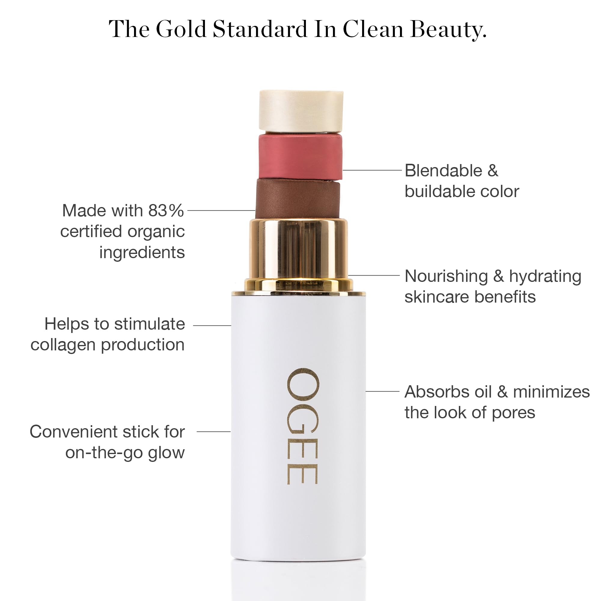 Ogee Sculpted Face Stick (ROSE QUARTZ - ROSE BLUSH) Certified Organic Blush Stick - Multi-Use Cream Blush Stick for Cheeks, Lips & Face - TrustMedUSA