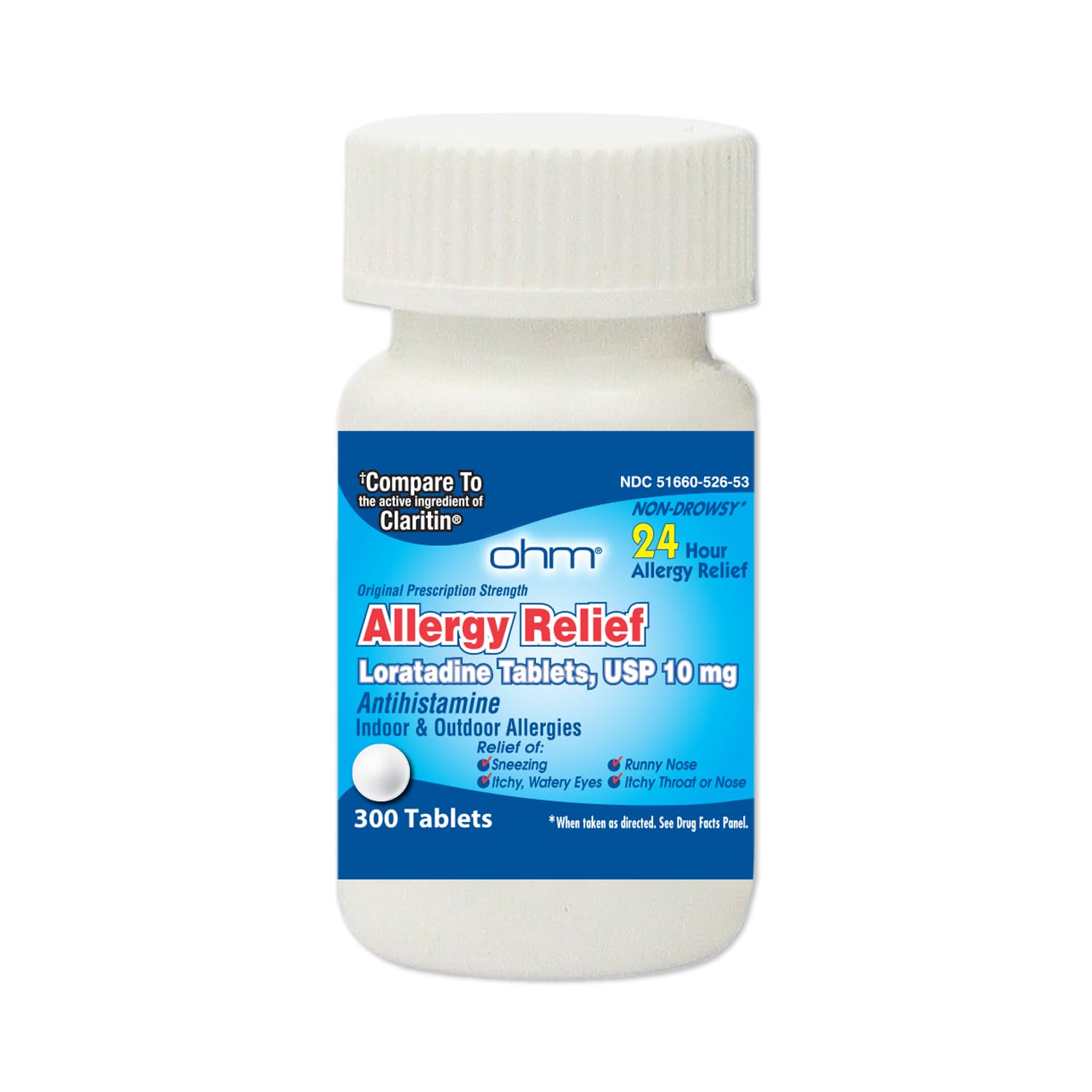 Ohm 24 Hour Loratadine Allergy Relief Tablets, 10mg - 300 Count | Non-Drowsy Allergy Pills, Medicine Original Prescription Strenght - Maple Wellness Supplements