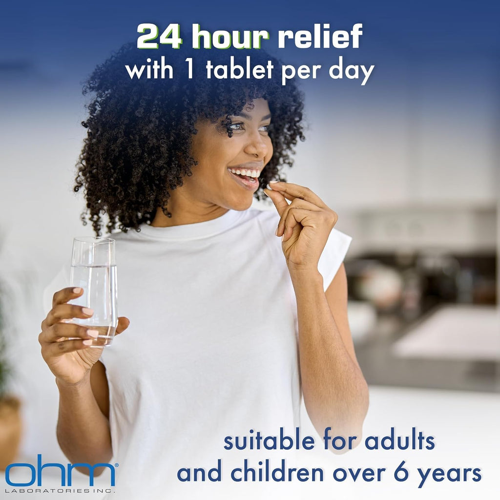 Ohm 24 Hour Loratadine Allergy Relief Tablets, 10mg - 300 Count | Non-Drowsy Allergy Pills, Medicine Original Prescription Strenght - Maple Wellness Supplements