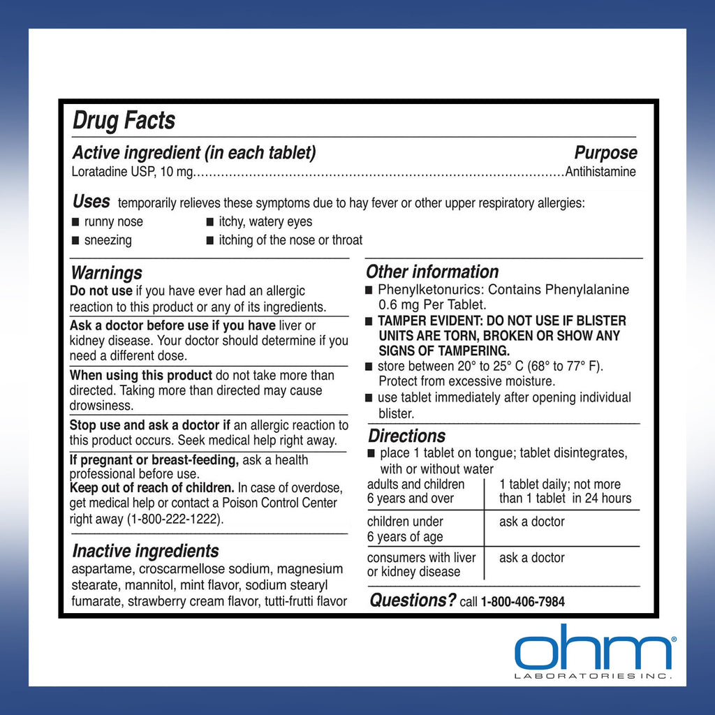 Ohm Allergy Pills - Loratadine Allergy 24 Hour Non Drowsy Relief for Seasonal Allergies, Sneezing - Loratadine 10 mg Antihistamine for Effective Non-Drowsy 24-Hour Symptom Relief - 100 Count - Maple Wellness Supplements