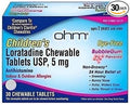 Ohm Children's Allergy Medicine, Loratadine 5mg, Chewable Tablets (30 Count) Bubblegum Flavor, Non-Drowsy Antihistamine, 24-Hour Allergy Relief for Runny Nose, Watery Eyes, Itchy Throat & Nose - Maple Wellness Supplements