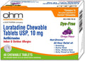 Ohm Loratadine 10mg, Chewable Tablets, Non-Drowsy Antihistamine for Indoor & Outdoor Allergies | Grape Flavor, Dye-Free, Allergy Relief (Large, 48, Count) - Maple Wellness Supplements