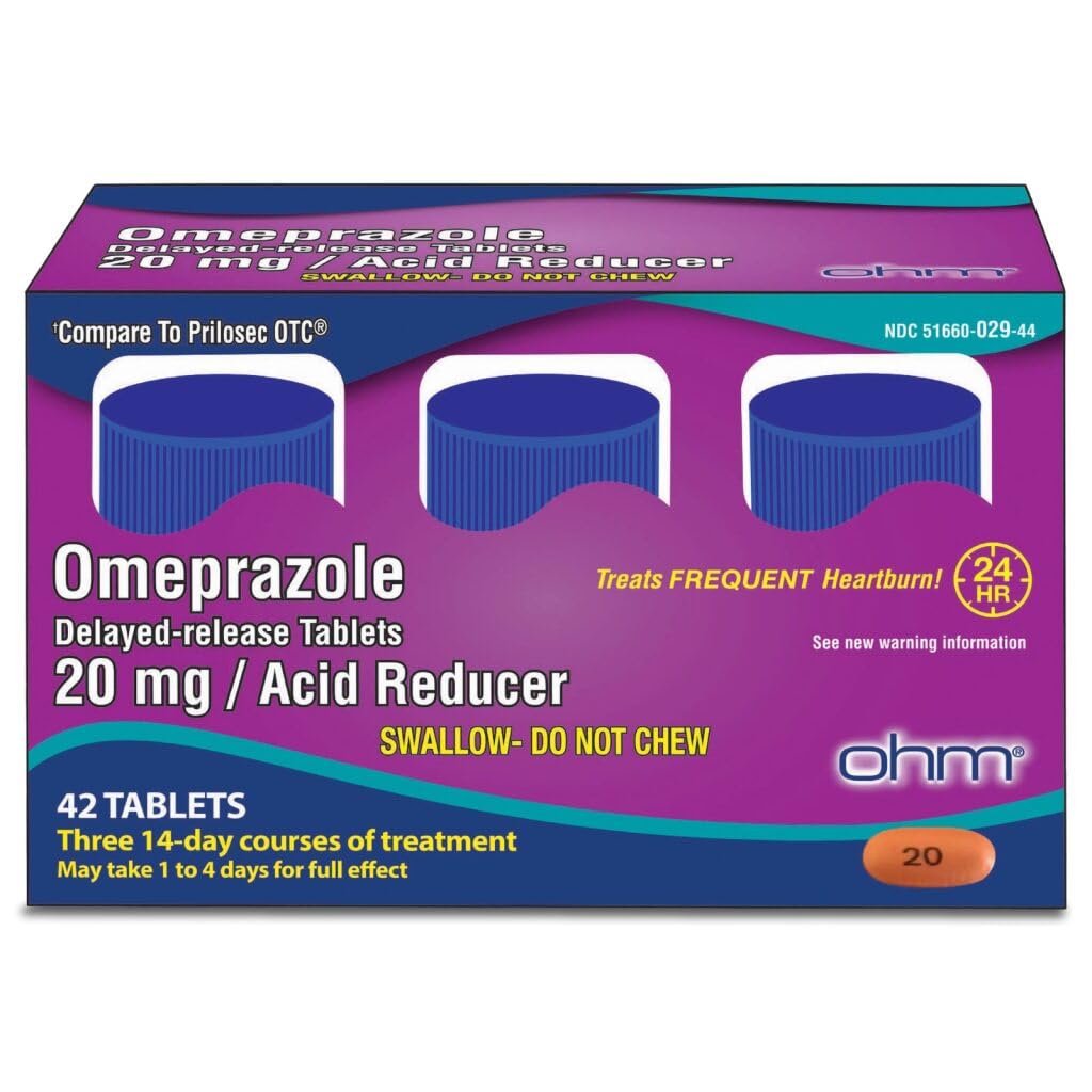 Ohm Omeprazole Delayed-Release Tablets, 20mg Acid Reducer, Treats Frequent Heartburn (12 Weeks of Supply, 84, Count) - Maple Wellness Supplements